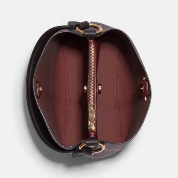 New coach Town Bucket Bag Pink Disco Star Print Black Leather Purse - Picture 9 of 9